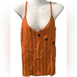 Sugar + Lips Burnt Silky Orange Striped and Button Tank